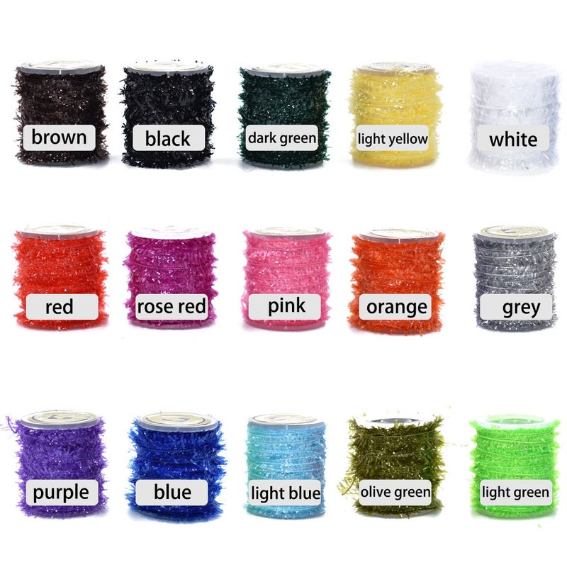 PHECDA PROFLY 15 Spools Multi Colors Tinsel Chenille Line Crystal Flash Line Total 150M Fly Fishing Tying Material for Nymphal Bugs Scud (15 Spools-10M/Spool) - Image 2